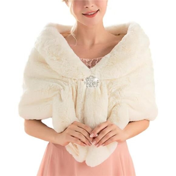 Bride Fur Shawls and Wraps 1920s Bridal Wedding Faux Fur Scarf Winter